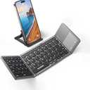 Samsers Foldable Bluetooth Keyboard with Touchpad  Portable Wireless Keyboard with Holder, Rechargeable Full Size Ultra Slim Pocket Folding Keyboards for Android Windows iOS Tablet & Laptop  Black