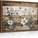 Framed Vintage Floral Wall Art Rustic Flowers Wall Decor Farmhouse Canvas Poster Picture for Home Wall Decor, Living Room and Bedroom Decor 24x36in