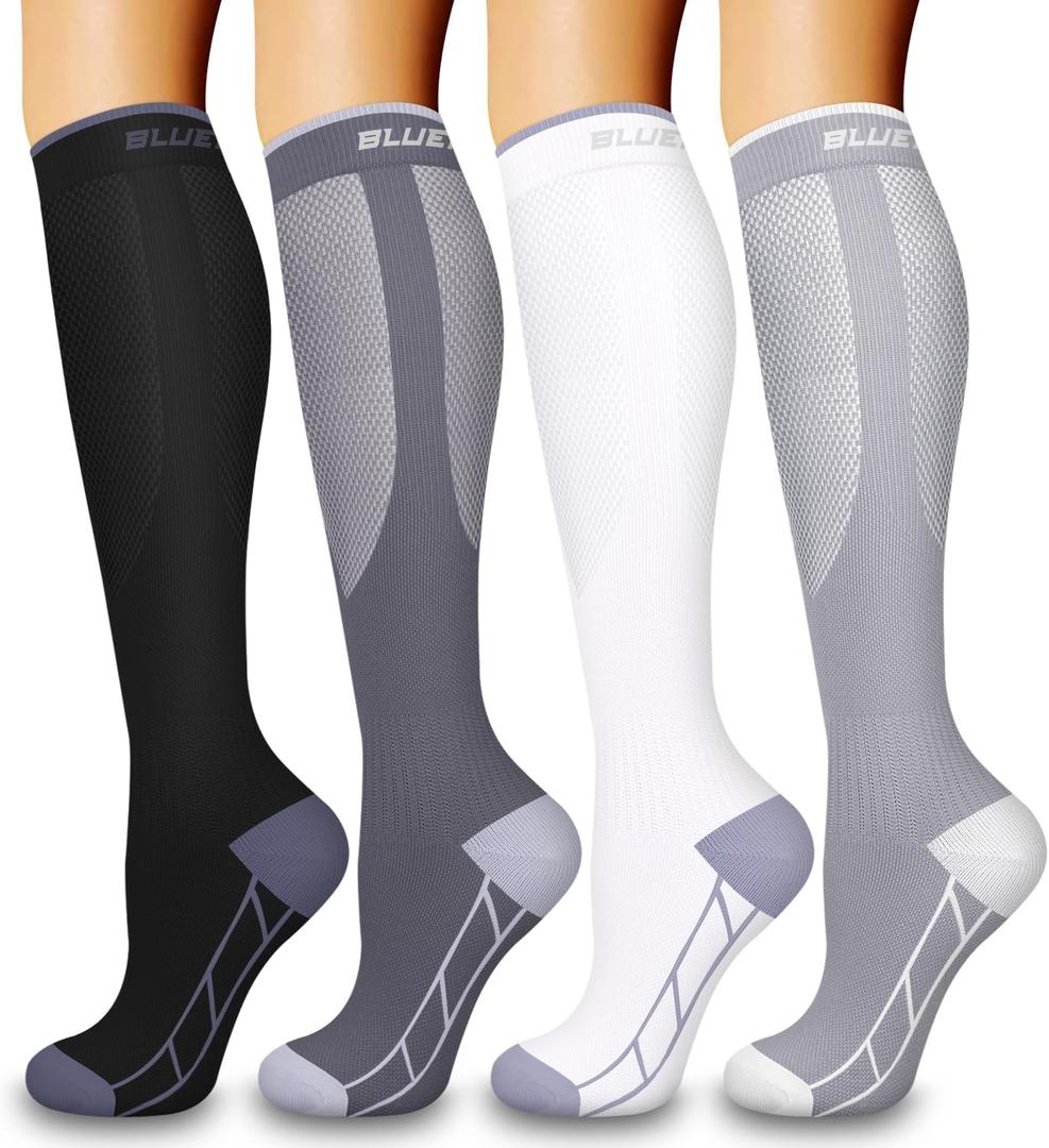 4 Pairs Compression Socks for Women and Men-Circulation Best Support Socks for Running,Athletic,Cycling (Small-Medium, 01 Classic Black/Dark Grey/Grey/White)