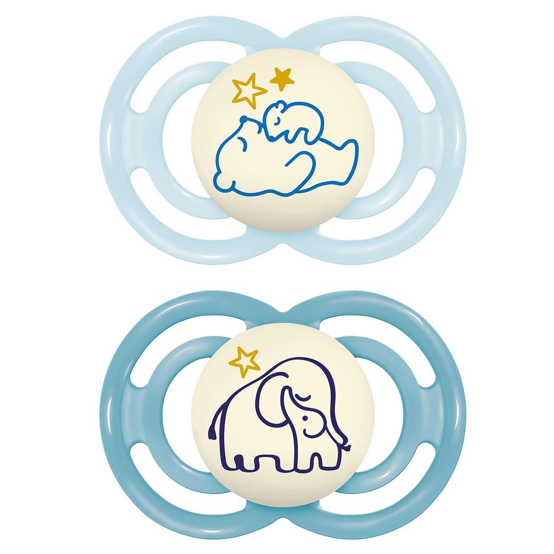 MAM Perfect Baby Pacifier 6-16 Months, Extra Thin Nipple, Developed with Orthodontists, Clinically Proven, Glows in The Dark, BPA-Free Silicone, Pack of 2, Made in Europe
