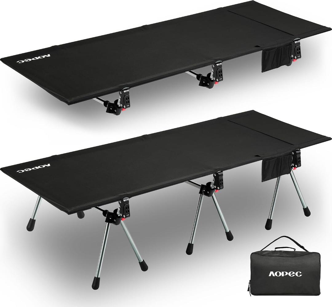 75" Camping Cot, Heavy Duty 350lbs Capacity, Adjustable Height with Leg Extenders, Lightweight Aluminum Frame Portable Folding Bed for Camping,Travel, Beach, Office Nap