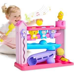 Toddler Musical Toys for 1+ Years Old Girls, Fine Motor Skills Developmental Baby Toy 12-18-24+ Months, Bilingual Toddler Learning Ball Drop Toy, Infant Birthday Gifts Toys for 1 2 Year Old Girl (Pink)