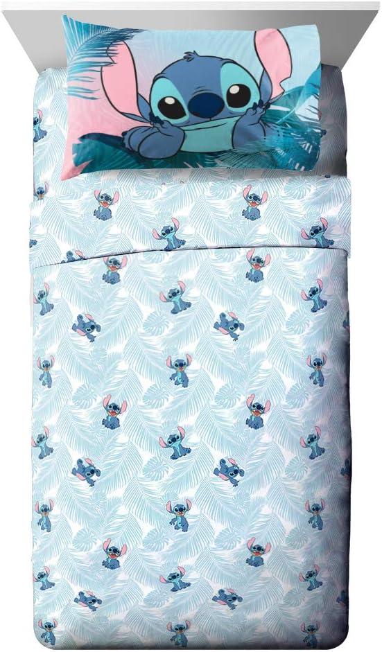 Jay Franco Disney Lilo & Stitch Floral Fun Twin Sheet Set - 3 Piece Set Super Soft and Cozy Kids Bedding - Fade Resistant Microfiber Sheets (Official Disney Product)