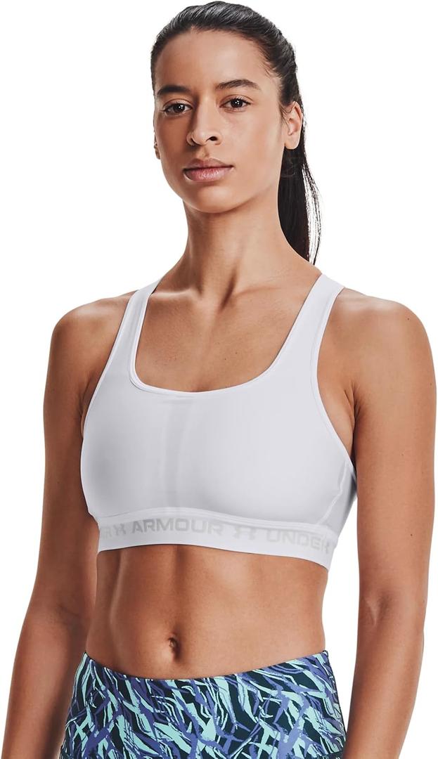 Under Armour Womens Crossback Mid Impact Sports Bra (3X, White (100)/Halo Gray)
