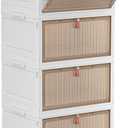 4 Tier Plastic Storage Bins with Lid 28QT - Stackable Storage Containers with Wheels, Folding Storage Boxes, Collapsible Storage Bins, Organizers and Storage (Whita)