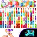 32 PCS Bracelets Glow in The Dark Pop it Fidget Toy, Rainbow Party Favors, Stress Relief Wristband Set, Push Bubbles Sensory Autistic Pack Kids Ages 5 8 12 Adult Student Gift (Radiant Ruby)
