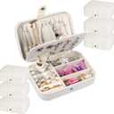 6 Pcs Travel Jewelry Box, PU Leather Mini Travel Jewelry Organizer for Women Girls, Double Layer Portable Small Ring Case, Display Storage Holder Boxes for Stud Earrings, Rings, Necklaces, Bracelets (