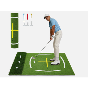 Dual Turf Golf Hitting Mat 5x4 FT Practice Golf Mat w/ Path & Stance Guide Lines