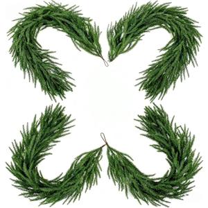4 Pcs 6 Ft Christmas Artificial Norfolk Pine Garlands, Real Touch Winter Pine Garland, Green Artificial Greenery Garland for Mantle, Table, Wall, Fireplace, Indoor &Outdoor Holiday Decorations