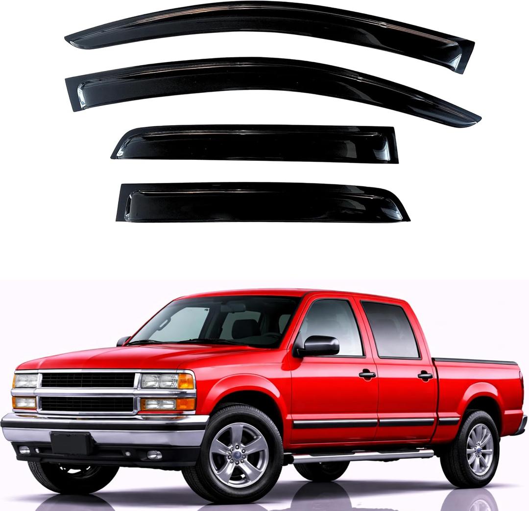 KPY Rain Guards Fit for 1992-2000 Chevrolet/GMC C/K 1500/2500/3500 Crew Cab, Out-Channel Window Visors Vent Deflector 4PC, 1995-2000 Chevy Tahoe/GMC Yukon, 1999-2000 GMC Yukon Denali/Cadillac Escalade