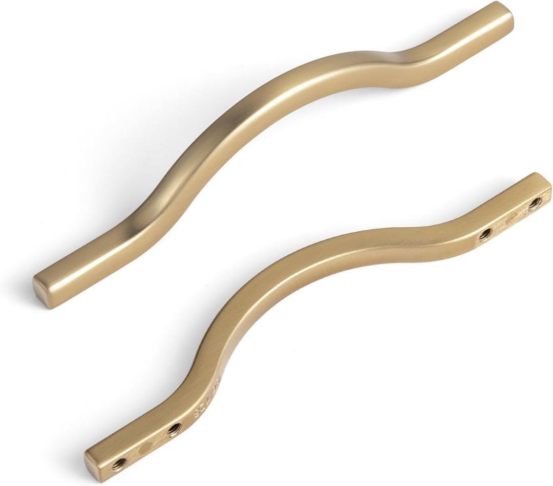 Goo-Ki Low Profile Champagne Bronze Cabinet Pulls, Double Hole Centers (3.8''/5') Zinc Alloy Handle for Drawer Cupboard Wardrobe,6 Packed
