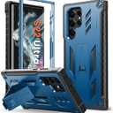 FNTCASE for Samsung Galaxy S22 Ultra Case: Built-in Screen Protector & Kickstand Full-Body Dual Layer Rugged Military Grade Shockproof Protection Heavy Duty Protective Phone Cover 5G-Blue