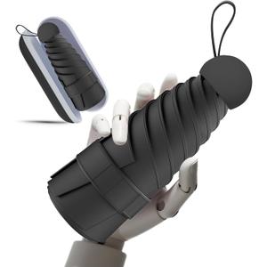 Windproof Mini Travel Folding Umbrella - UPF 50+ Sun & Rain Protection, Small Compact Lightweight Design Fits in Pocket or Bag, Eco-Friendly Fabric Wallet Umbrella for Commuter, Men Women Boys Girls (Black-1)