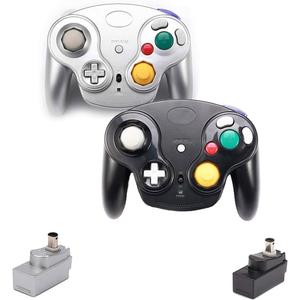 VTone Wireless Game Cube Controller, 2 Pieces 2.4G Wireless Classic Gamepad with Receiver Adapter for Wii Game Cube NGC GC (Black and Silver)