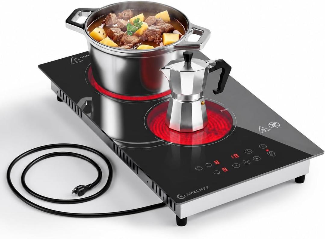 AMZCHEF Double Burner Electric Cooktop 1800W Hot Plate All Cookware
