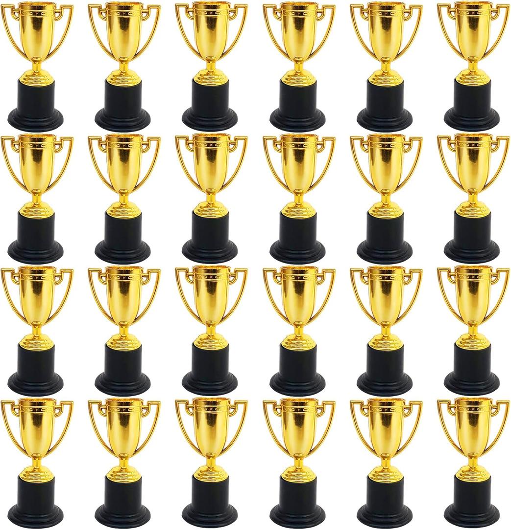 24 Pack Mini Trophies for Kids Awards,Plastic Gold Award Trophy Cups,Golden Award Trophy Cups Set,Gold Participation Trophys Cup for Party Favors,Rewards,Props,Sports,Competitions(4 in)