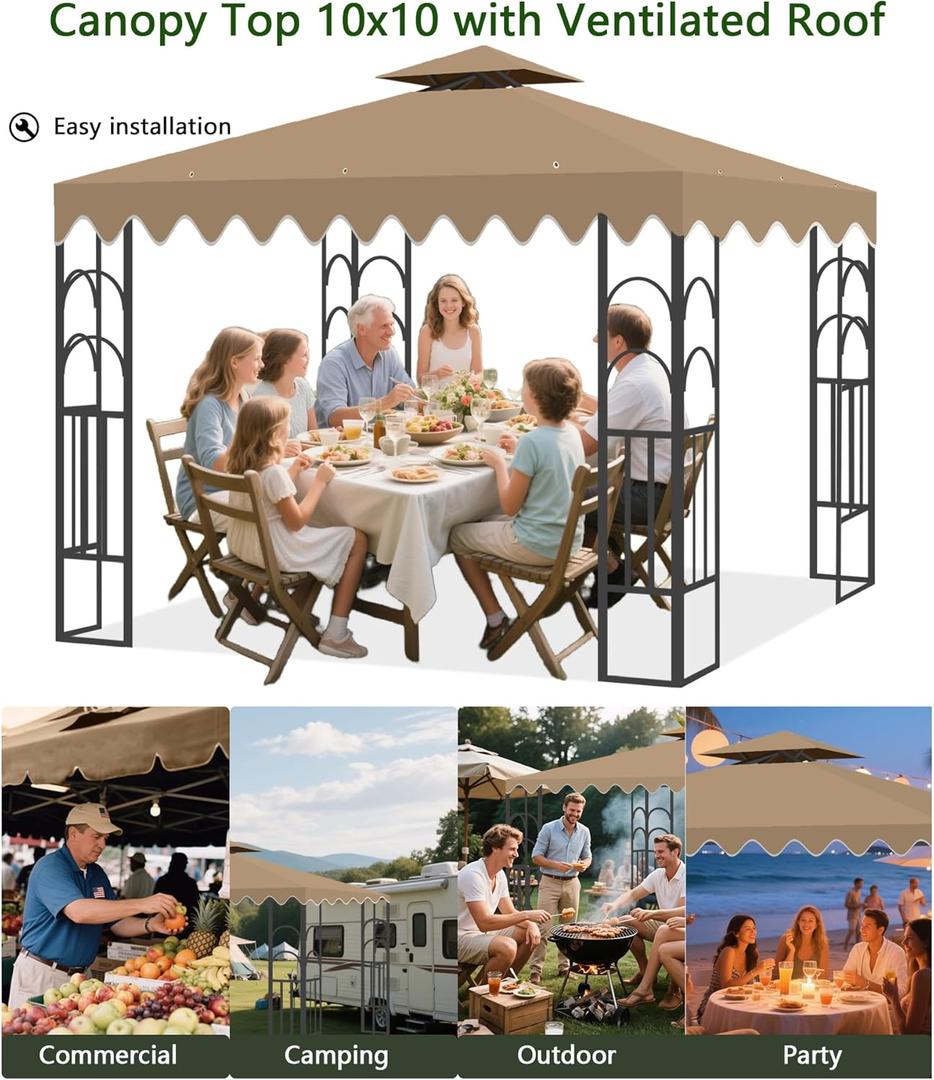 10x10 Canopy Gazebo Replacement Top for Yard Patio Garden