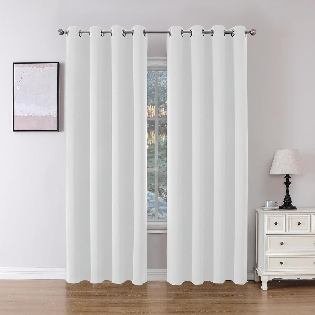 Joydeco 60% Blackout White Curtains 84 Inch Length 2 Panels, Thermal Insulated Long Curtains& Drapes 2 Burg, Room Darkening Grommet Drapes for Bedroom Living Room Window(Greyish White, W52 x L84 Inch)