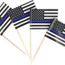 2 x QQSD Thin Blue Line American Police Toothpick Flag Small Mini Cupcake Topper Flags, 100 pcs