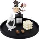 Silicone Bathroom Tray Round Vanity Tray Decorative Soap Holder Kitchen Countertop Organizer Coffee Table Decor for Candle, Perfume, Plant, 12 Inch, Black