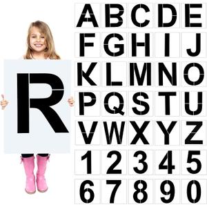 SATINIOR 36 Pieces Large Letter Stencils Number Reusable Alphabet Stencils Numbers Templates Craft for Wood Wall Fabric Signage Chalkboard Painting DIY Projects (19 Inch)
