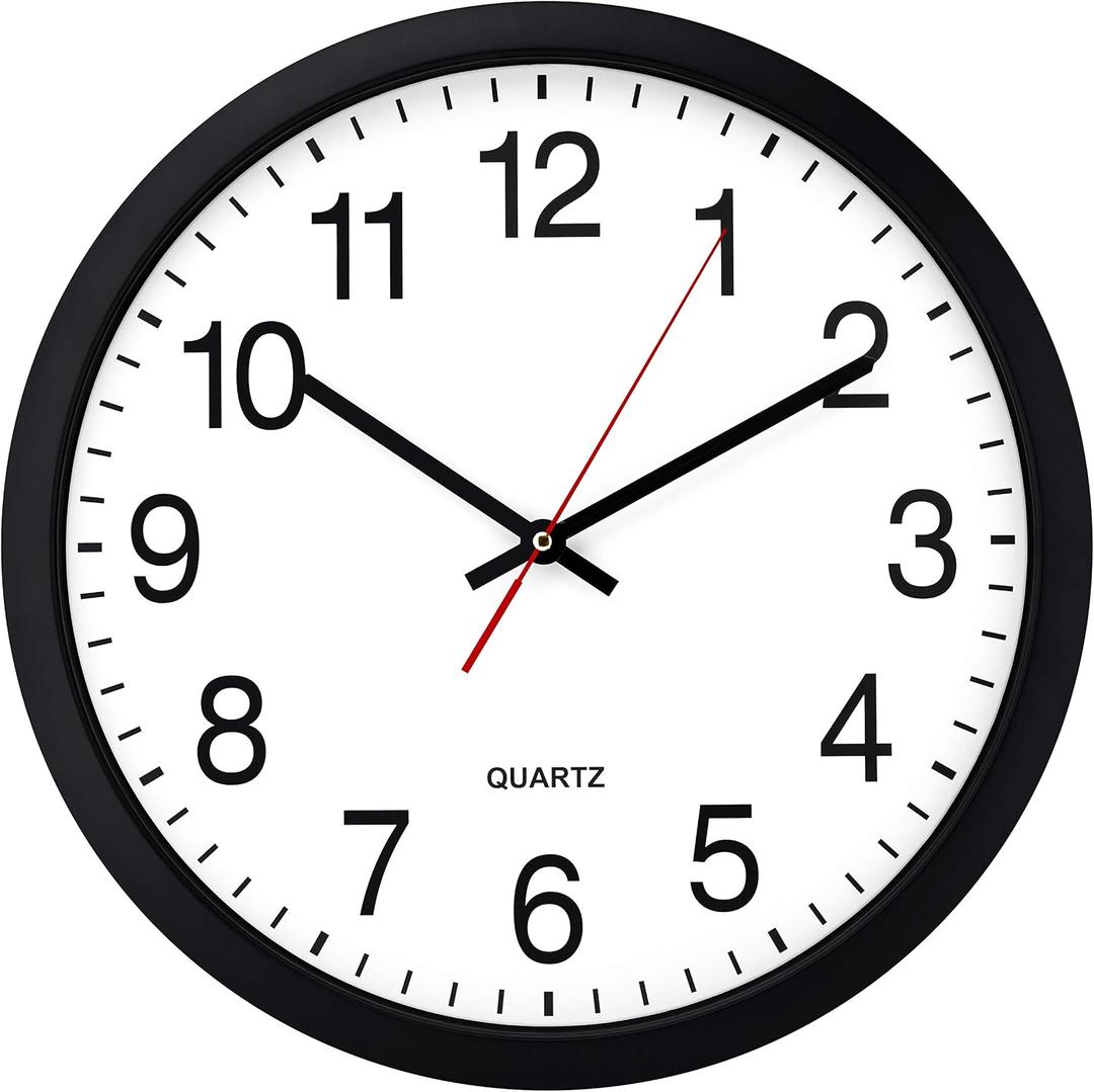 Bernhard Products Black Wall Clock Silent Non Ticking - 16 Inch Extra Large Quality Quartz Battery Operated Round Easy to Read Home/Office/Business/Kitchen/Classroom/School Clocks