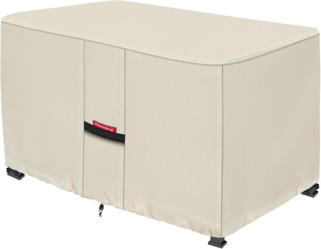 Porch Shield Patio Fire Pit Cover - Waterproof 600D Outdoor Rectangular Fire Table Cover Deck Box Protector - 48 x 28 inch, Beige