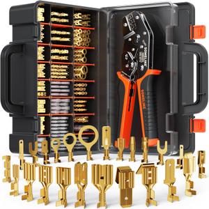 SOMELINE Spade Terminal Crimping Tool Kit AWG 24-14, 24 Types 2.8/3.9/4.8/6.3 mm Male & Female Quick Disconnect Non-Insulated Connectors - Open Barrel Crimping Tool