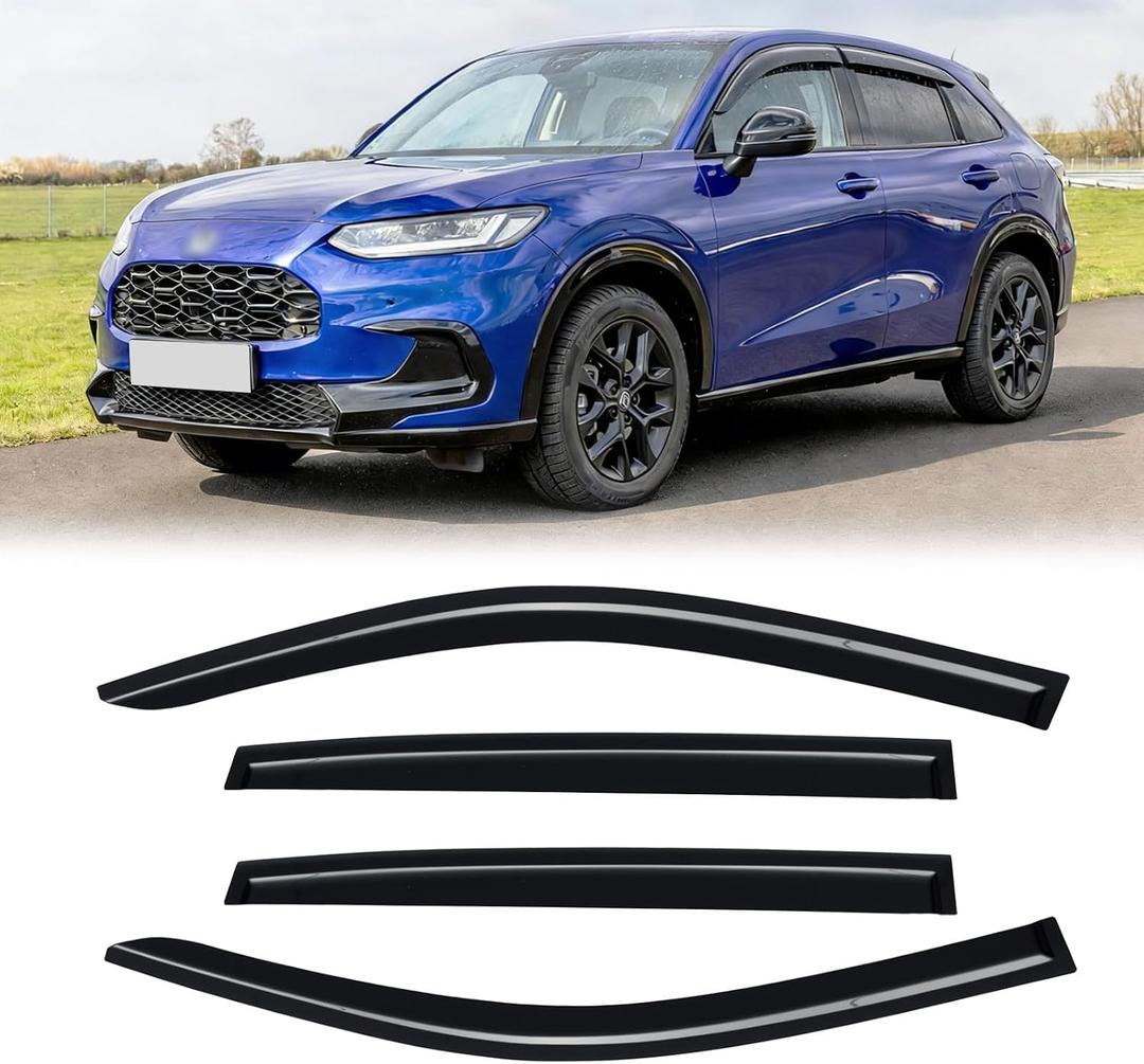 Rain Guards for 2023-2026 Honda HRV HR-V, Out-Channel Window Visor Shields Vent Deflector Shade Wind Dark Smoke 2024 2025 23 24 25 26, Tape-On Outside-Mount, 4PCS