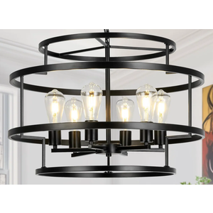 6-Light Black Chandelier, Modern Farmhouse Pendant Light With Geometric Metal Frame, Adjustable Industrial Ceiling Fixture For Dining Room, Living Room, Bedroom, Kitchen Island, Hallway