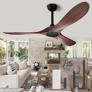 52 Inch Ceiling Fans: Outdoor Ceiling Fan No Lights and Remote 6 Speed Adjustable with Reversible DC Motor 3 Blade Fan for Indoor Outdoor Patio Living Room Bedroom Walnut