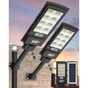 2 Pack 3600W Solar Street Lights Outdoor Waterproof, Motion Sensor, Dusk to Dawn Solar Lighting, 6500K for Parking Lot, Yard, Garage