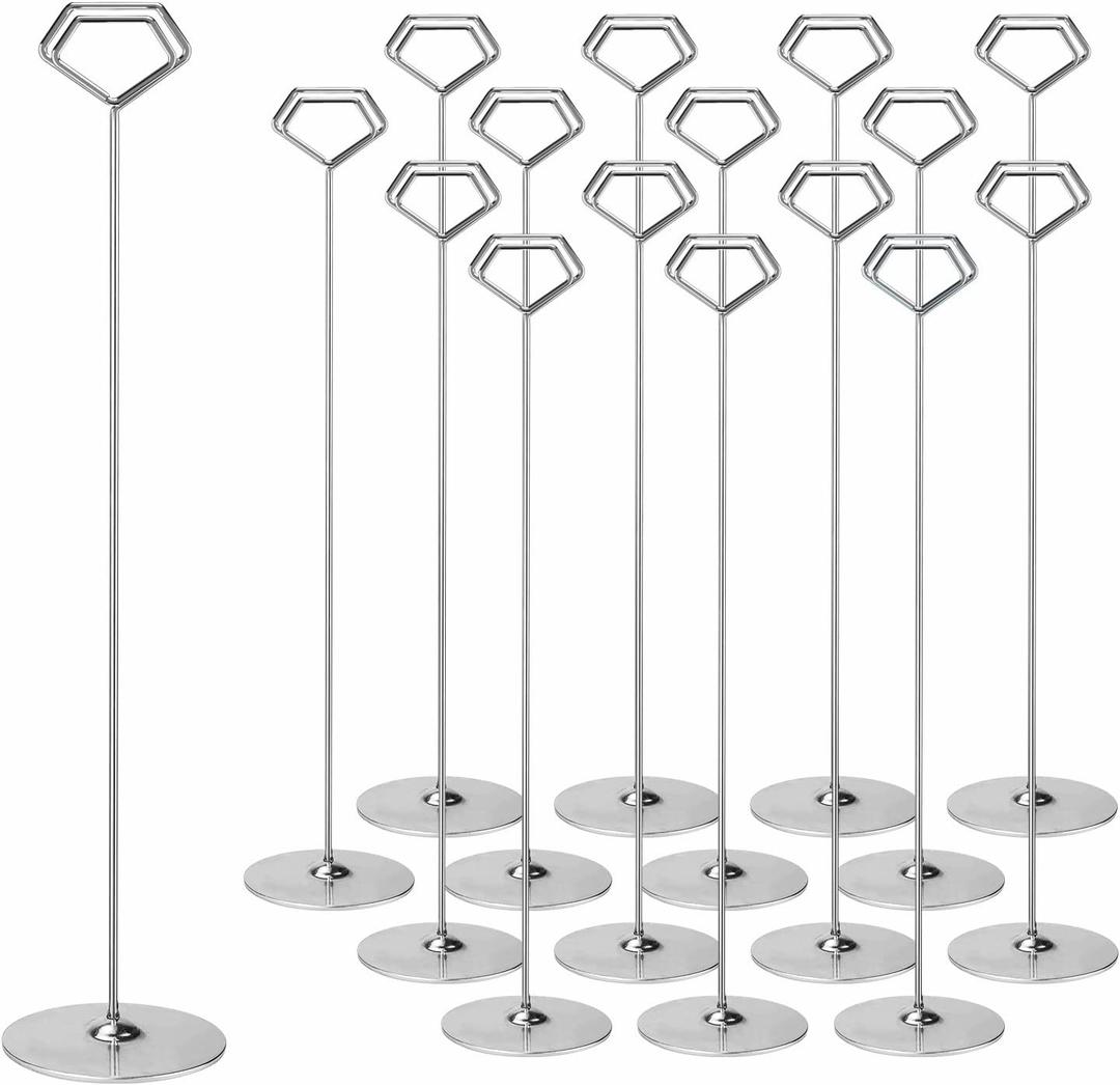 Urban Deco 16PK Table Number Holders 12 Inches Place Card Holder Metal Table Card Holders, Picture Holders For Tables, Card Holder Stand For Wedding Dcor - Silver Sign Holder