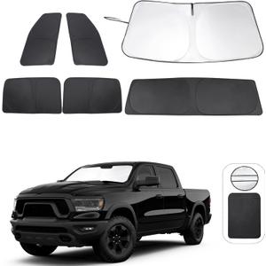 Window Shades for Dodge RAM 1500 2019-2025 CrewCab,MegaCab Pickup,2Dr RegularCab,4Dr QuadCab Accessories Car Side Full Windows Windshield Sun Shade Camping Sun UV Rays Privacy Protection 6PCS