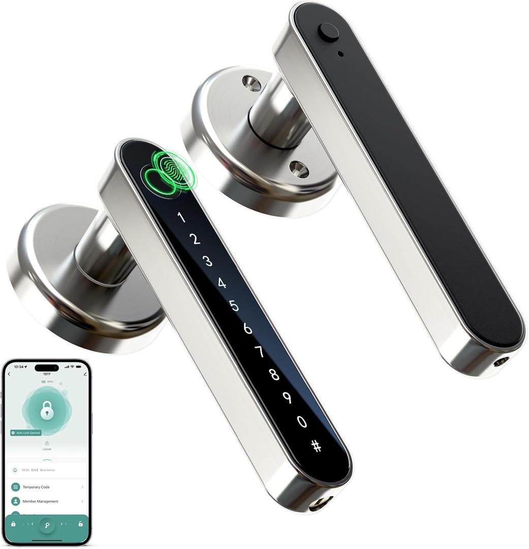 IRONZON Fingerprint Door Lock Smart Door Lock with Keypad Keyless Entry Door Lock with Handle for Home Hotel Office Apartment Bedroom (Nickel)