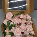 Floroom Artificial Flowers 25pcs Real Looking Blush Foam Fake Roses with Stems for DIY Wedding Bouquets Bridal Shower Centerpieces Party Decorations