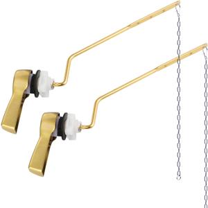 Hibbent 2 Pack Universal Toilet Tank Flush Lever Replacement, Toilet Handle Replacement Trip Levers with Stainless Steel Flapper Chains for Most Side Mount Toilets,Toilet Repair Handle,Brushed Gold