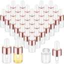 100 Pcs Mini Glass Oil Dropper Bottle Bulk, Clear Essential Small Empty Bottles Sample Containers Perfume Liquid Vials with Cap for Traveling (2 ml,Rose Gold)
