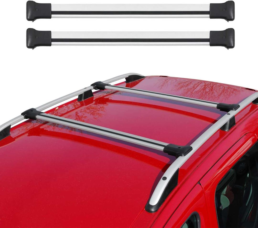 OMAC Roof Rack Cross Bars Luggage Carrier for Jeep Liberty 2002-2007 Gray 2 Pcs for Travel Kayak Canoe Surf Ski Snowboard Camping (Silver)