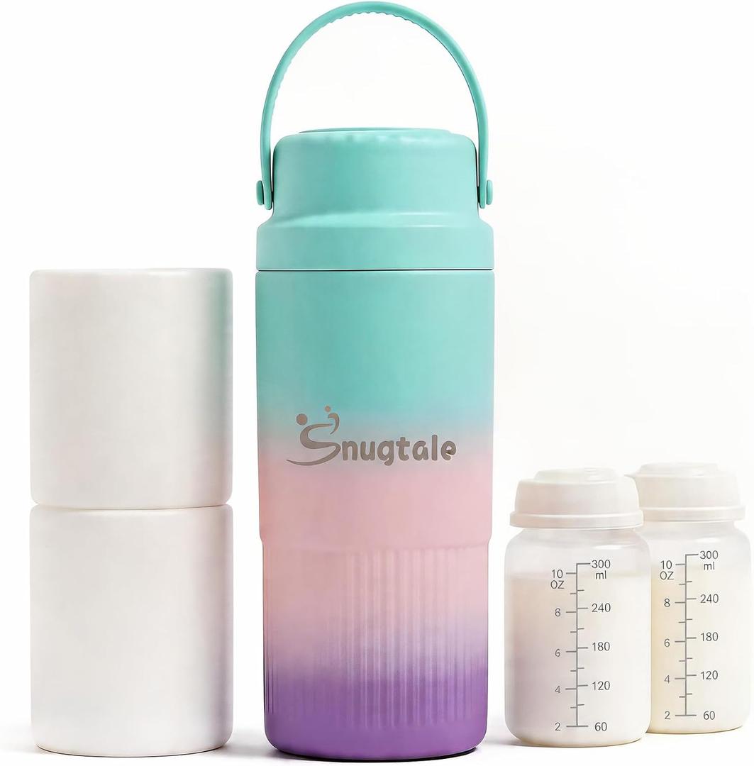 22oz Portable Breast Milk Cooler Bottle Milk Cooler for Breastmilk, 24H+ Cooling, with 2 BPA-Free Bottles with Measurement Marks, Travel Essential for Outdoor Breastfeeding & Pumping