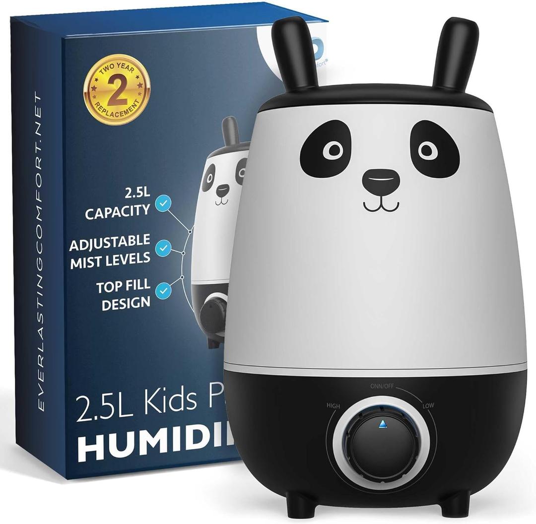 Everlasting Comfort 2.5L Kids Humidifiers for Bedroom - Easy to Clean 24HR Runtime No-Filter Quiet Kids & Baby Humidifier for Nursery, Home, Plants, Allergies, Dry Skin, Congestion, Indoor (Black/White)