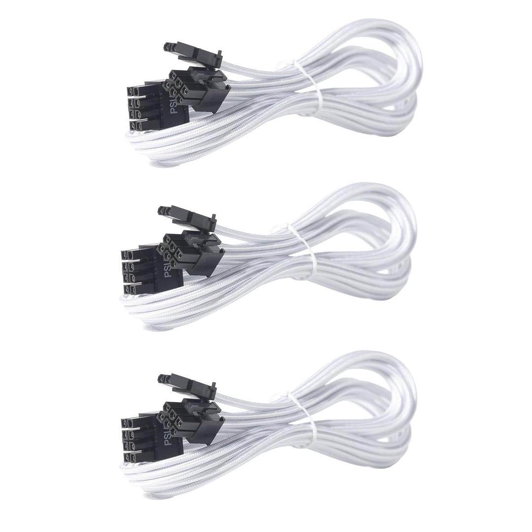 PCIE Cable for Corsair, 65CM Male to Male 8 Pin to 6+2 Pin GPU Power Cable for Thermaltake, ARESGAME Modular Power Supply (25'') (3-Pack White 16AWG)