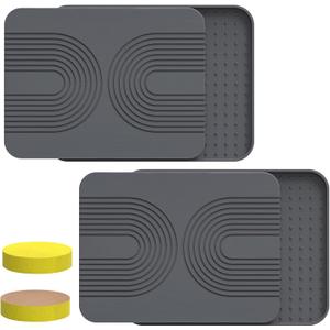 2 PCS Stone Dish Drying Mat ＆ Silicone Mat for Kitchen Counter – Diatomaceous Earth Bath Mat for Bathroom, 16.14"L×12.4"W×2 Quick Dry Mats for Dishes, Bottles, Cups, Match Any Countertop(Gray)