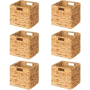 SpaceAid 6 Pack Wicker Basket, Storage Baskets for Organizing, Woven Rattan Basket with Handles for Shelves, Water Hyacinth Large Cube Organizer Storage Bin, 12x12x12 inch, Natural