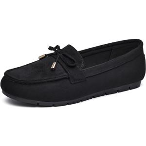 Loafers for Women Slip On Flats Comfortable Business Dressy Casual Non Slip Work Walking Office Loafers Shoes (9, Black Suede/A01)