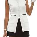 Womens Sleeveless Long Sweater Vests Color Block Button Crewneck Summer Knit Tank Tops with Pockets Size M