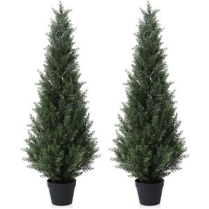 4FT Artificial Cedar Topiary Trees for Outdoors Potted Fake Cypress Trees Faux Evergreen Plants for Home Porch Decor Set of 2