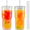 Glass Cups with Lids and Glass Straws, High Borosilicate 20OZ Tumblers (2Pcs) for Coffee, Tea, Juice, Smoothies, Hot/Cold Drinks at Home, Office (Clear 20oz)
