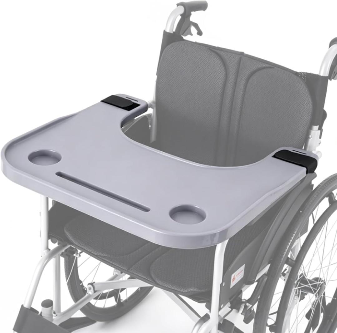 Wheelchair Tray Table with Tablet Slot & Cup Holders, 1 Pack
