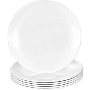 9 Inch White Melamine Plates Flat Bottom Deep Round Dinner Plates Salad and Dessert Plates Lightweight Durable and Easy to Clean,Non Ceramic Disc Pad Set of 6,PYW-9-06